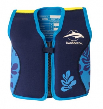 Kinder-Schwimmweste 2J-BB-137 aus Neopren, Blaue Blätter, Größe: 12-16 kg (2-3 Jahre), Brustumfang 56 cm - 1